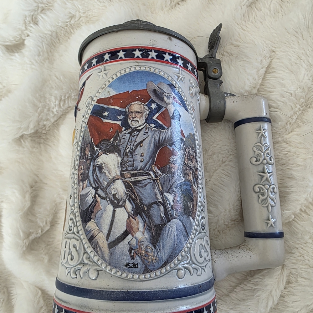 Collectible Decorative Ceramic Stein in White and Blue